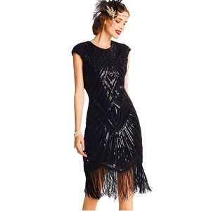 Black Sequin/Beaded Fringed Dress (S)